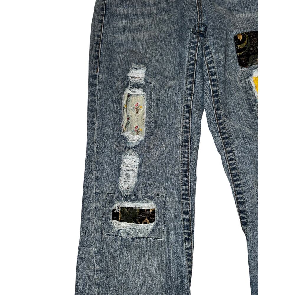 Cach Y2k Patchwork Bootcut Jeans Distressed Tapes… - image 5